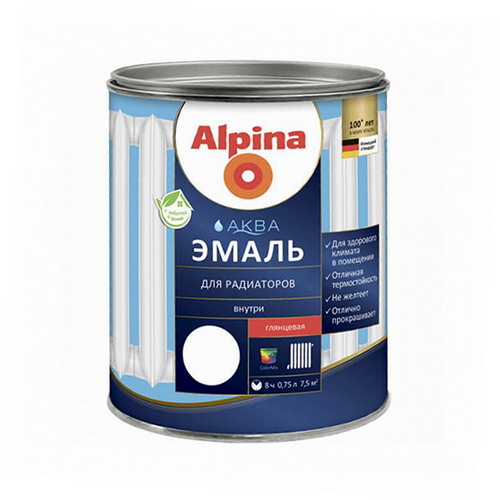 Эмаль акриловая водно-дисперсионная Alpina Аква эмаль для радиаторов, 0,9 л/1,08 кг