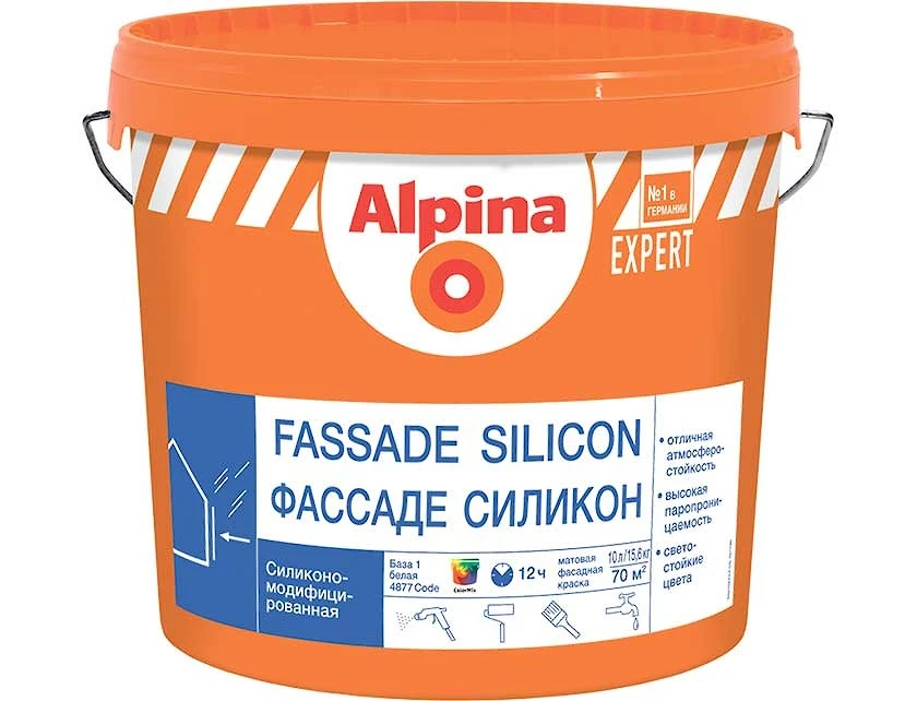 Краска ВД-АК Alpina EXPERT Fassade Silicon база 3, прозрачная, 9,4 л / 12,8 кг